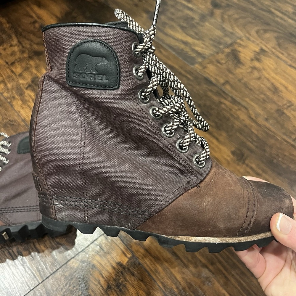 Sorel PDX Wedge Brown Leather Canvas Ankle Boot, Women's Size 8 - Picture 10 of 11